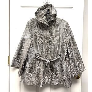 Samuel Dong Jacket Abstract High Collar Embroidered Belted Designer Coat Size S